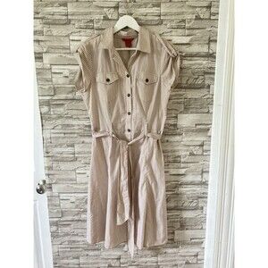 Sunny Leigh Summer Beach Striped Collared Maxi Dress Button Down Tie Front 10